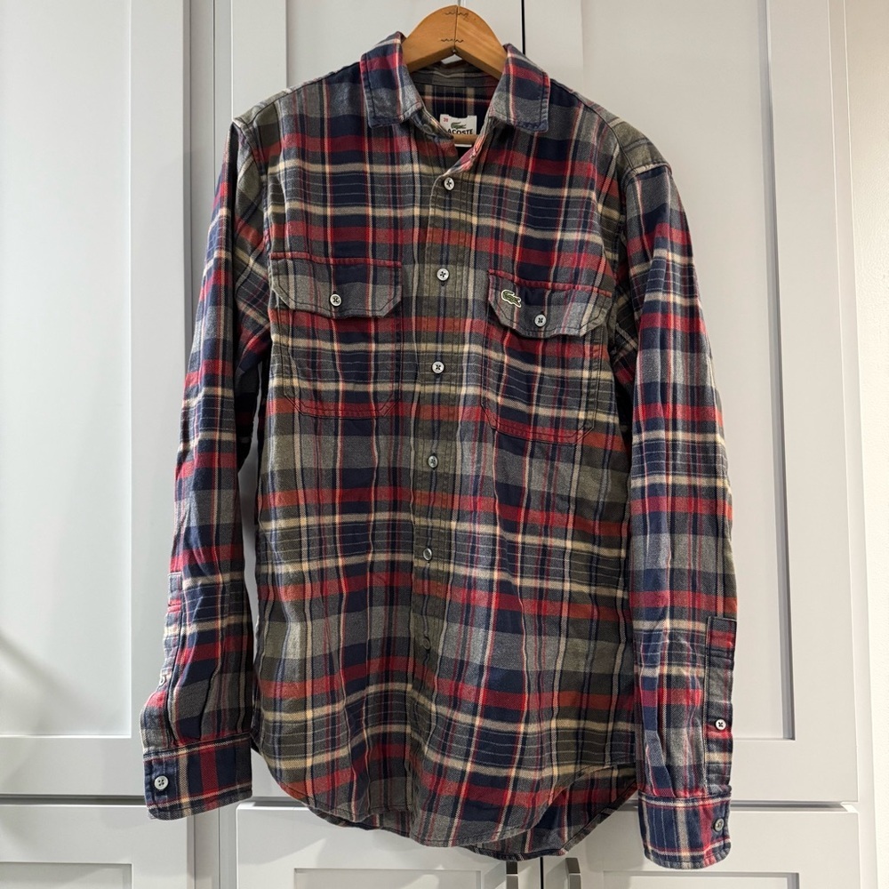 Lacoste Men’s Plaid Flannel Button Down Casual Shirt Double Pocket sz 38 Small